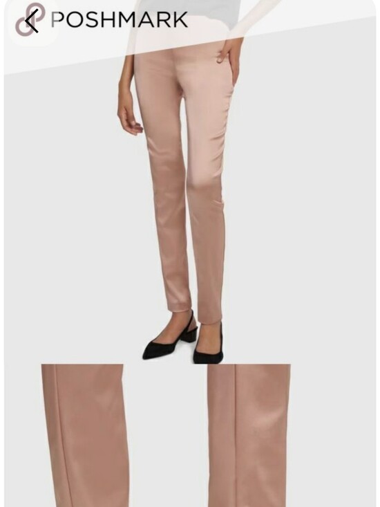 Theory Pants - Theory Skinny Legging in Stretch Satin Blush Pink Zipper Ankles
